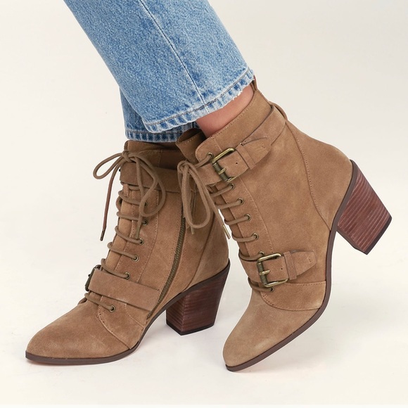 NWT Carleton Light Brown Suede Leather Lace-Up Mid-Calf Booties - Picture 2 of 4